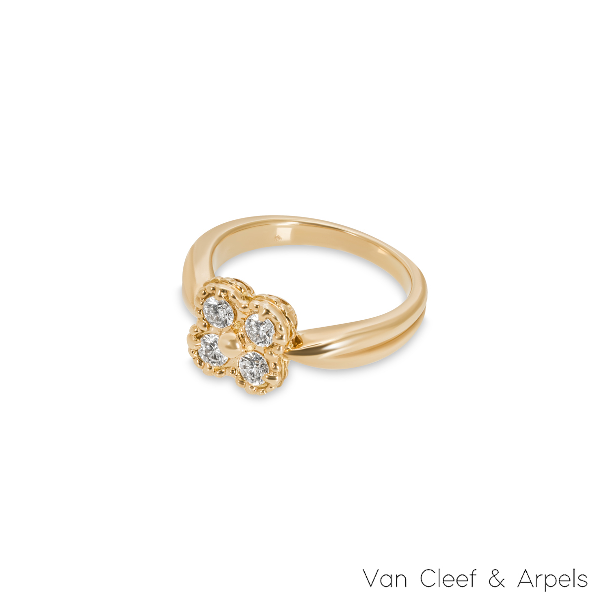 Van Cleef & Arpels Vintage Alhambra Diamond Ring 18K Yellow Gold